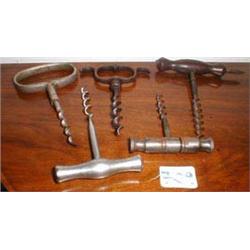 Five metal topped corkscrews...