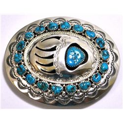 Navajo Turquoise Sterling Silver Bear Paw Buckle - Wilbert Muskett, Sr.