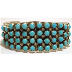Old Pawn Navajo Turquoise Dots Sterling Silver Cuff Bracelet - Nelvin Burbank