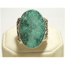 Navajo Kingman Turquoise Sterling Silver Tufacast Men's Ring - Philander B Begay