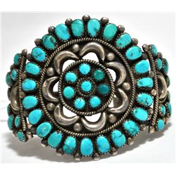 Vintage Old Pawn Turquoise Needlepoint Sterling Silver Cuff Bracelet