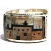 Image 3 : Zuni Multi-Stone Bear SunFace Pueblo Sterling Silver Cuff Bracelet - Gilbert & Mildred Calavaza