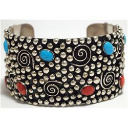 Dead Pawn Navajo Spiny Oyster & Turquoise Sterling Silver Cuff Bracelet - Silver Ray