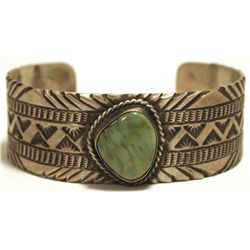 Old Pawn Navajo Green Turquoise Sterling Silver Cuff Bracelet - LM