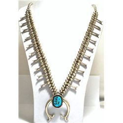 Old Pawn Turquoise Sterling Silver Squash Blossom Necklace