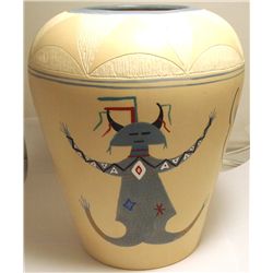 Hopi Multi Kachina Design Etched & Painted Pottery - J Robertson