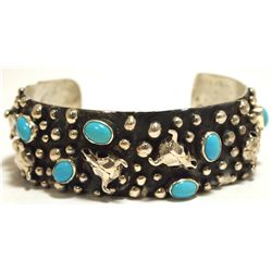 Navajo Turquoise Sterling Silver Cow Skulls Cuff Bracelet - Emer Thompson