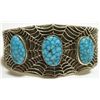 Image 1 : Navajo Kingman Turquoise Sterling Silver Spider Web Tufacast Cuff Bracelet - Philander B Begay