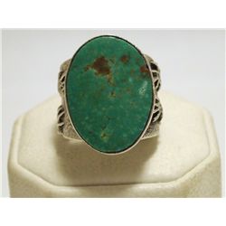 Navajo Candelaria Turquoise Sterling Silver Tufacast Hands Men's Ring  - Philander B Begay