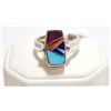 Image 1 : Navajo Reversible Spinner Multi-Stone Inlay Sterling Silver Women's Ring - Calvin Begay