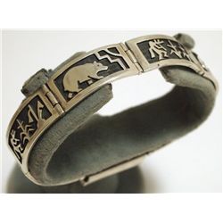 Old Pawn Hopi Sterling Silver Link Bracelet - Sun Face Stamp Signature