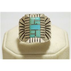 Dead Pawn Navajo Turquoise Inlay Sterling Silver Men's Ring  - C. Benally