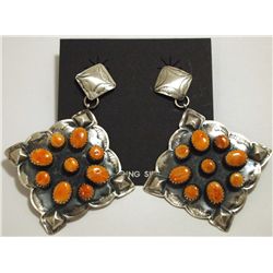 Navajo Orange Spiny Oyster Sterling Silver Earrings - Albert J Brown