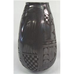 Mata Ortiz Tall Black on Black Jar - Sanbe