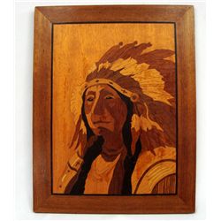 Framed Wooden Marquetry Native American Art