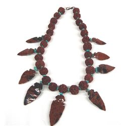 Carved Arrowhead and Bead Necklace