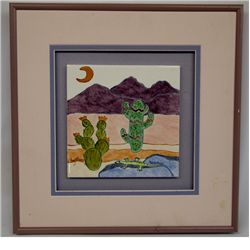 Hand Painted Framed Tile Southwest Scene -Hagstrom