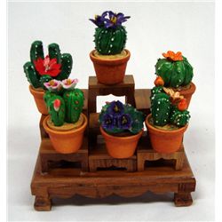 Miniature Clay Cactus With Stand