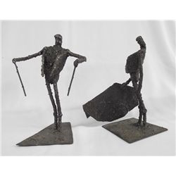 Mid Century Metal Bull Fighting Sculptures
