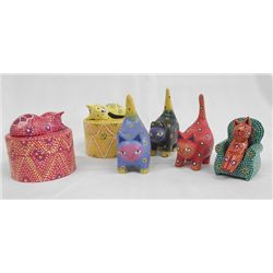 Carved and Painted Cat and Cat Trinket Boxes