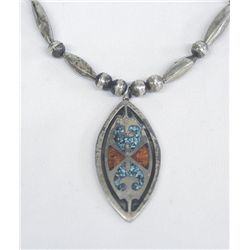 Pawn Navajo Sterling Silver Chip Inlay Necklace