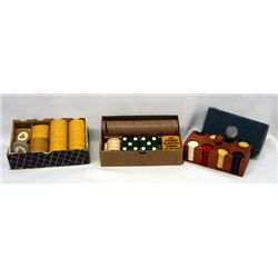 Vintage Poker Chips and Backgammon Dice Pieces