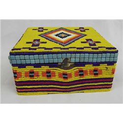 Hand Beaded Cedar Cigar Box - Artist Kills Thunder