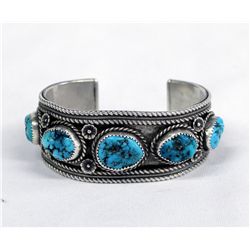 Old Pawn Navajo Sterling Silver Turquoise Bracelet