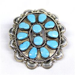 Navajo Sterling Turquoise Pin - Herman Vandever
