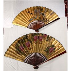 Pair of Chinese Gold Lame' Paper Bird Fans