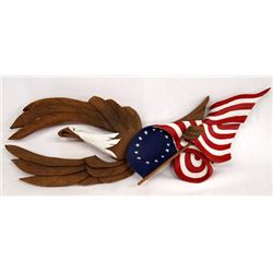 Wooden Folk Art Patriotic Eagle and Flag
