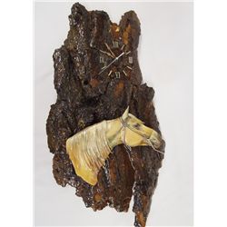 Bark Decoupage Wood with Horse Head Clock