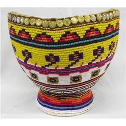 Hand Beaded Wooden Vase - Artist Kills Thunder