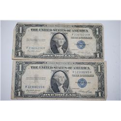 1935-E US Silver Certificate $1; Blue Seal; Lot of 2; EST. $5-10