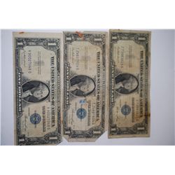 1935-E US Silver Certificate $1; Blue Seal; Lot of 3; EST. $10-15
