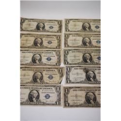 1935-C (6), 1935-B (3) & 1935-D US Silver Certificate $1; Blue Seal; Lot Of 10; EST. $20-30