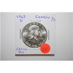 1963-D Ben Franklin Half Dollar; Choice BU; EST. $15-25