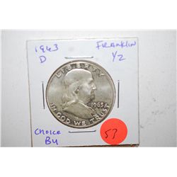 1963-D Ben Franklin Half Dollar; Choice BU; EST. $15-25