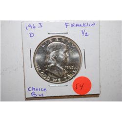 1963-D Ben Franklin Half Dollar; Choice BU; EST. $15-25