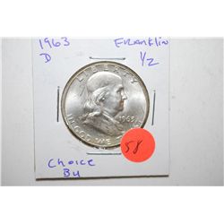 1963-D Ben Franklin Half Dollar; Choice BU; EST. $15-25