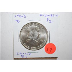 1963-D Ben Franklin Half Dollar; Choice BU; EST. $15-25