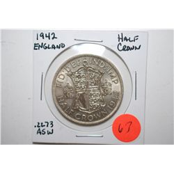 1942 England Half Crown Foreign Coin; .2273 ASW; EST. $10-20