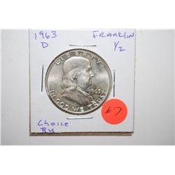 1963-D Ben Franklin Half Dollar; Choice BU; EST. $15-25