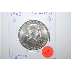 1963-D Ben Franklin Half Dollar; Choice BU; EST. $15-25
