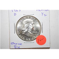 1963-D Ben Franklin Half Dollar; Choice BU; EST. $15-25