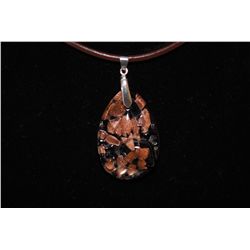 Brown Leather Necklace With Black Charm With Bronze Accents; EST. $5-10