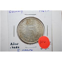 1969-F German 5 Deutsche Mark Foreign Coin; .2250 ASW; EST. $15-25