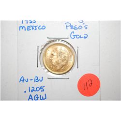 1955-M Mexico Cinco (5) Pesos Foreign Gold Coin; AU-BU; .1205 AGW; EST. $200-260