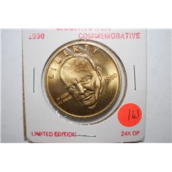 1990 Limited Edition Eisenhower Commerative Medal; 24K Gold Plated; The Gettysburg Farm-Last Home Of