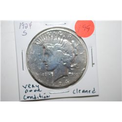 1924-S Peace $1; Very Poor Condition; Cleaned; EST. $20-30